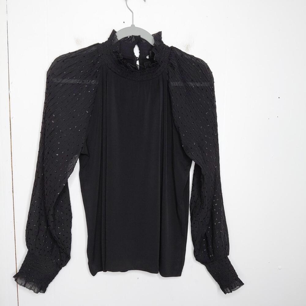 Ann Taylor Top Womens Small Sheer Long Sleeves Smocked Regency Goth Feminine